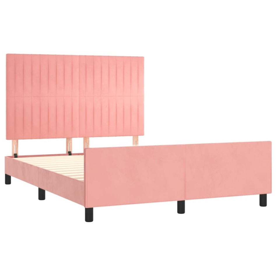 Estructura de cama sin colchón terciopelo rosa 140x200