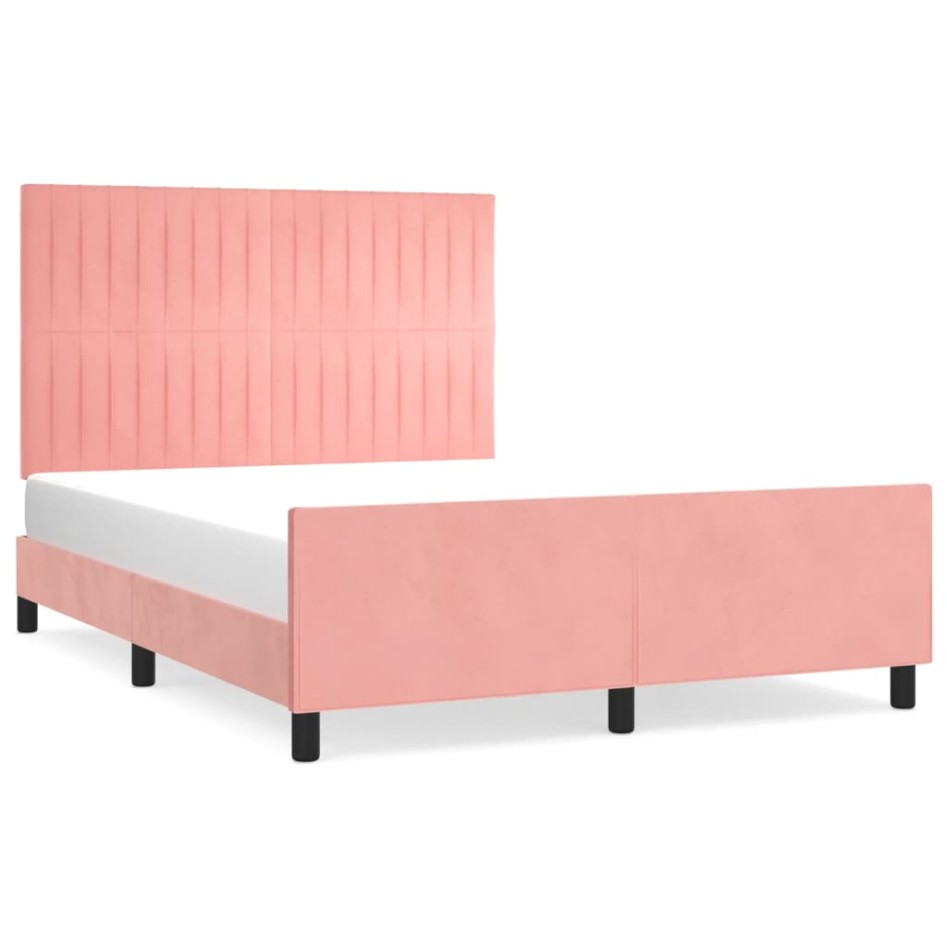 Estructura de cama sin colchón terciopelo rosa 140x190