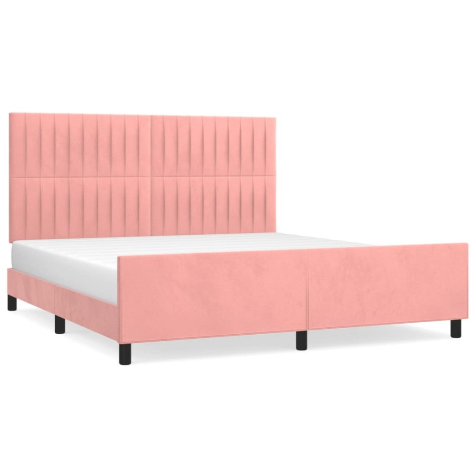Estructura de cama sin colchón terciopelo rosa 160x200