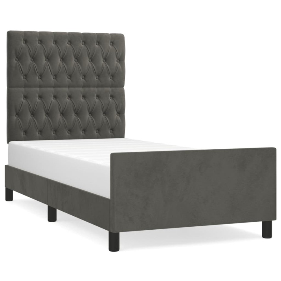 Estructura de cama sin colchón terciopelo gris oscuro 90x200