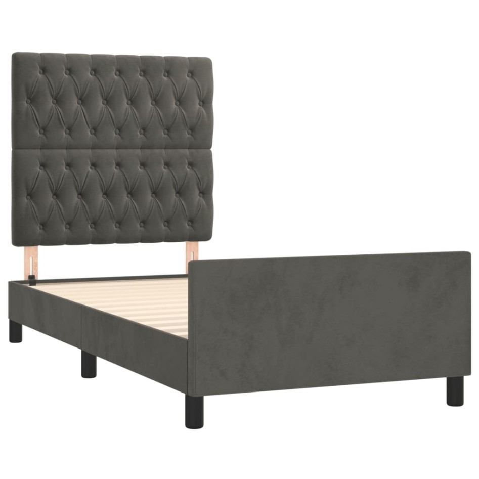 Estructura de cama sin colchón terciopelo gris oscuro 90x200