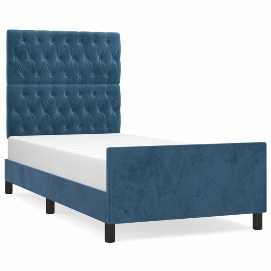 Estructura de cama sin colchón terciopelo azul oscuro 90x200