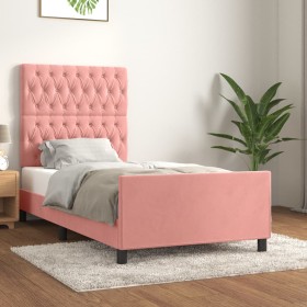 Estructura de cama sin colchón terciopelo rosa 90x190