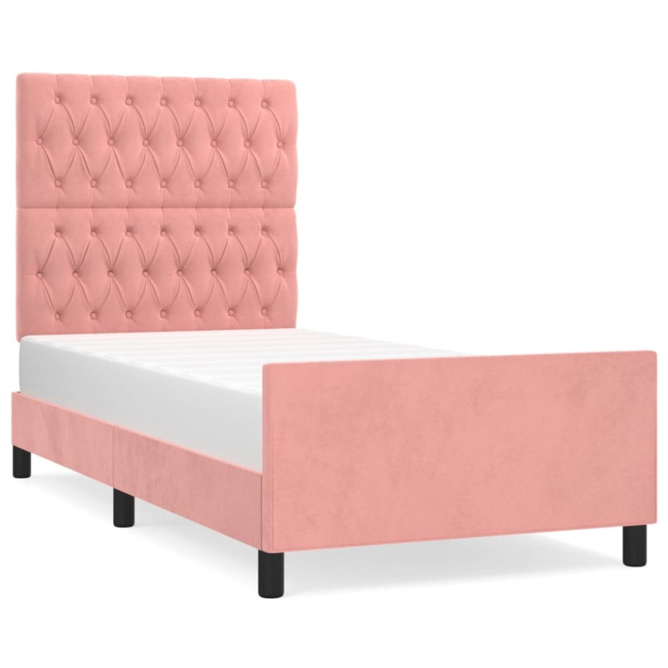 Estructura de cama sin colchón terciopelo rosa 90x190