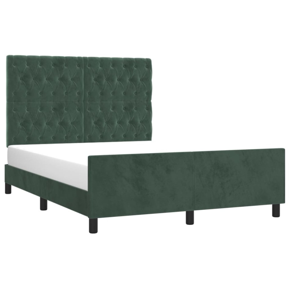 Estructura cama sin colchón terciopelo verde oscuro 140x200
