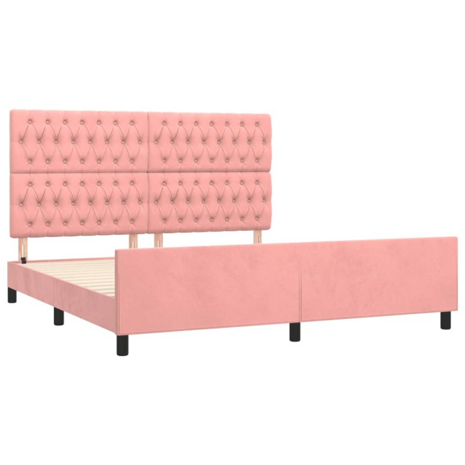 Estructura de cama con cabecero de terciopelo rosa 180x200