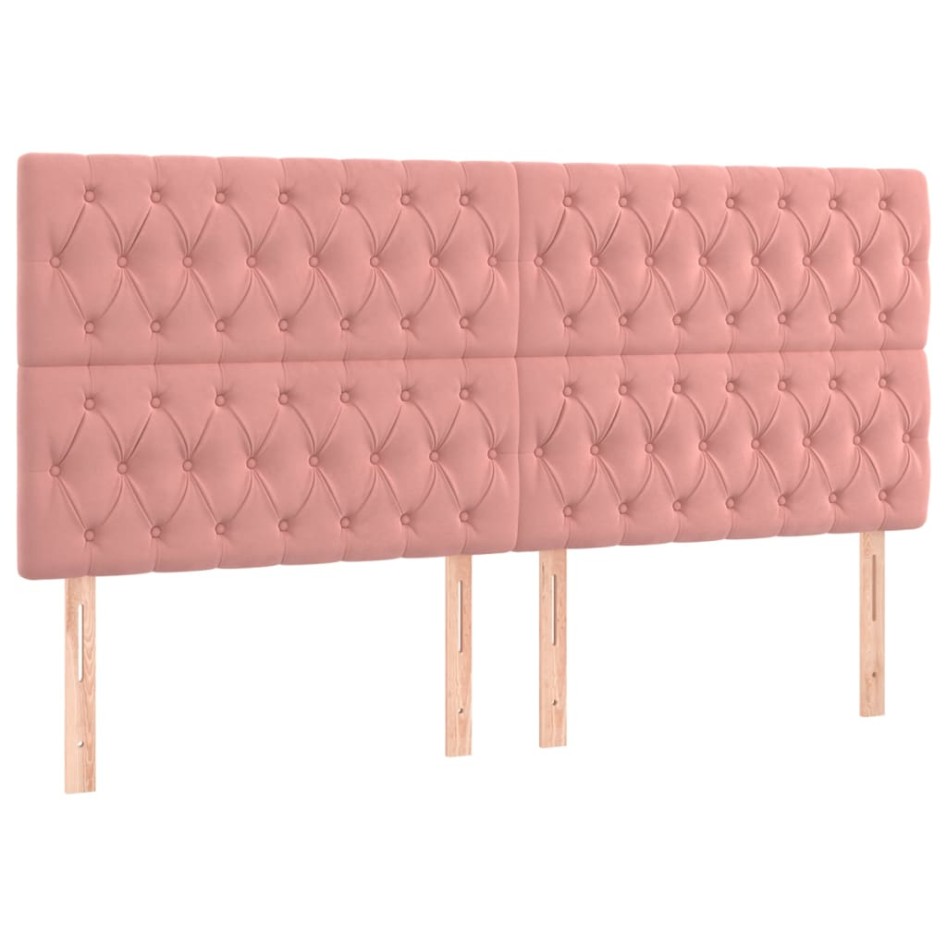 Estructura de cama con cabecero de terciopelo rosa 180x200