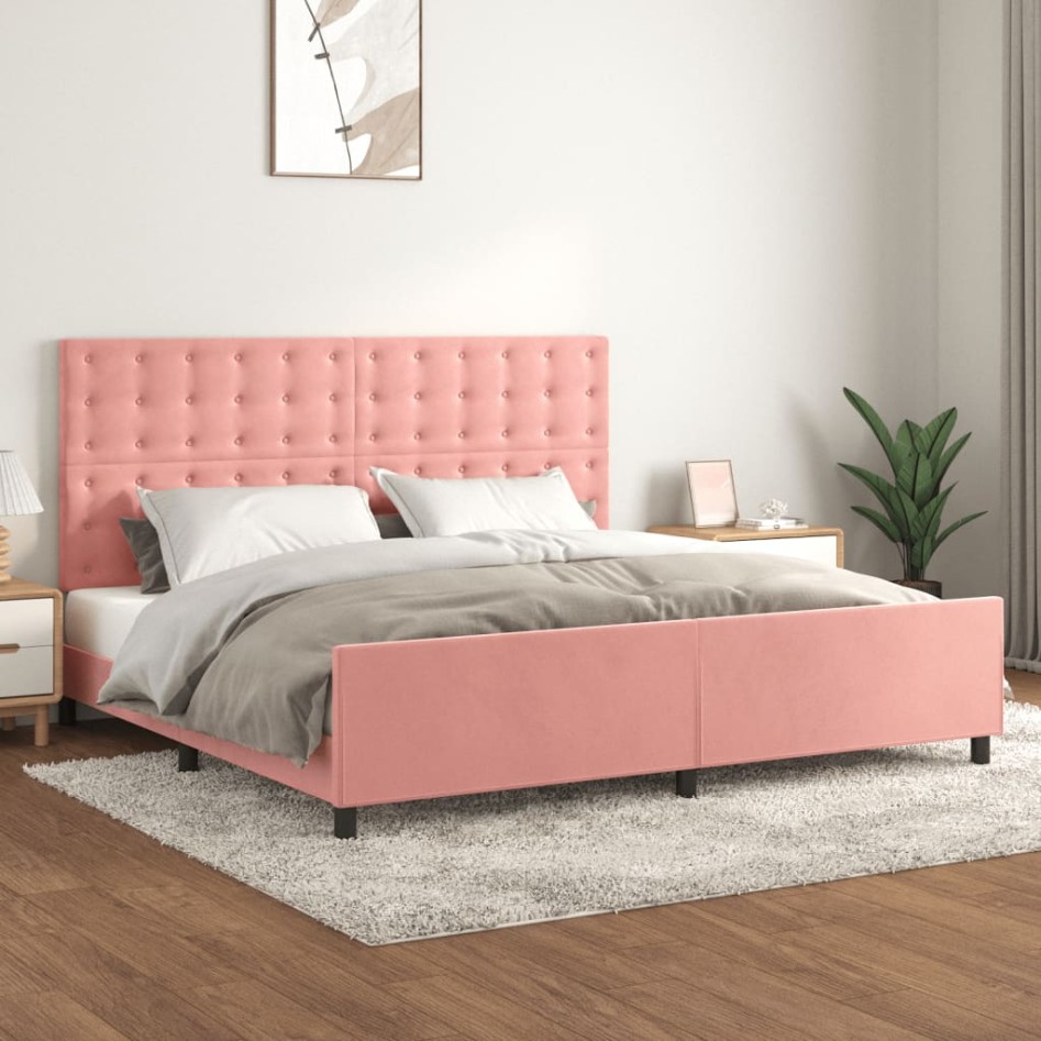 Estructura cama sin colchón terciopelo rosa 200x200