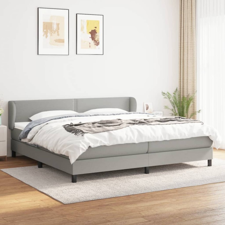 Cama box spring con colchón tela gris claro 200x200