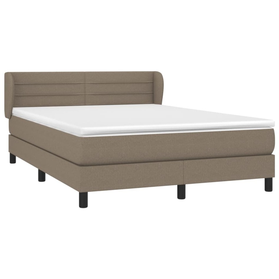 Cama box spring con colchón tela gris taupe 140x200