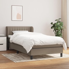 Cama box spring con colchón tela gris taupe 90x190
