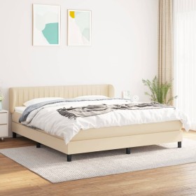 Cama box spring con colchón tela color crema 180x200