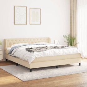 Cama box spring con colchón tela color crema 160x200