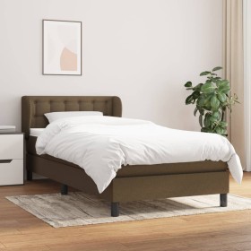 Cama box spring con colchón tela marrón oscuro 90x190