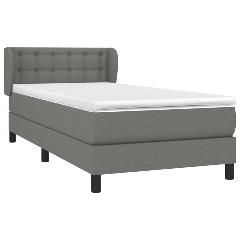Cama box spring con colchón tela gris oscuro 100x200