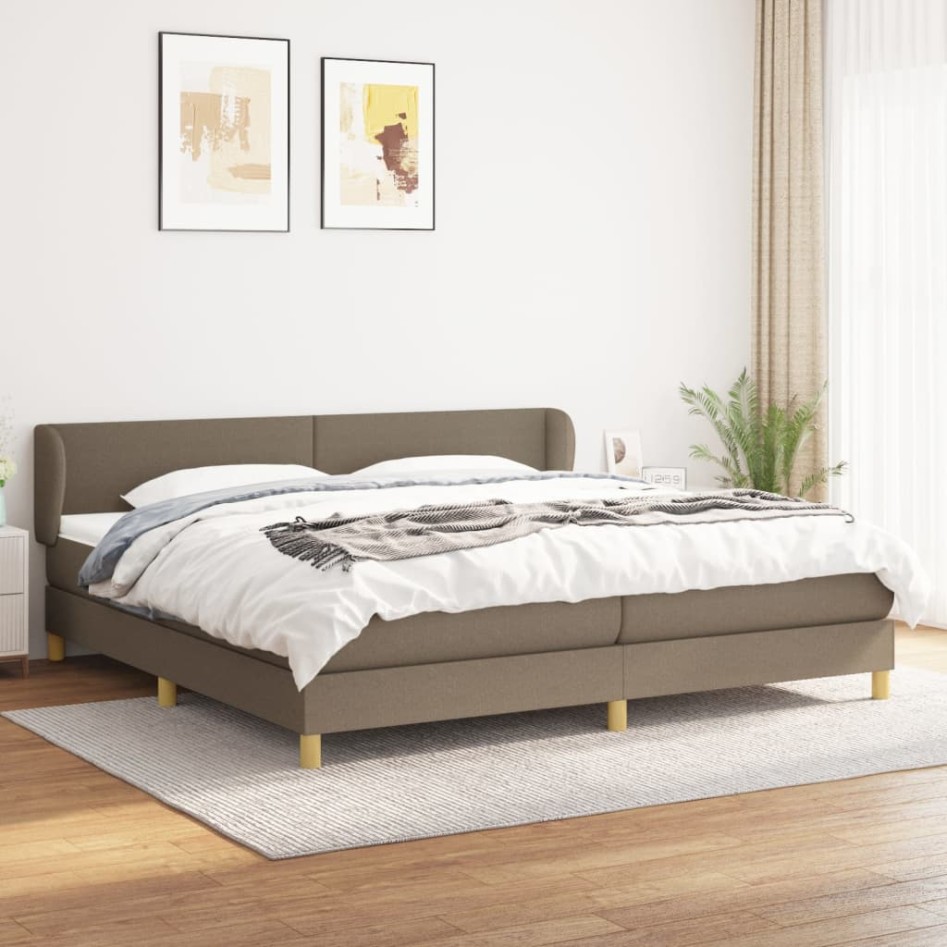 Cama box spring con colchón tela gris taupe 200x200