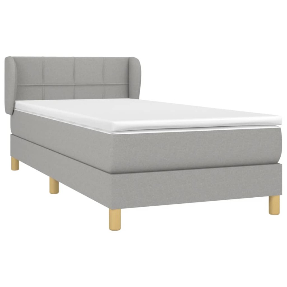 Cama box spring con colchón tela gris claro 100x200