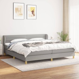 Cama box spring con colchón tela gris claro 200x200