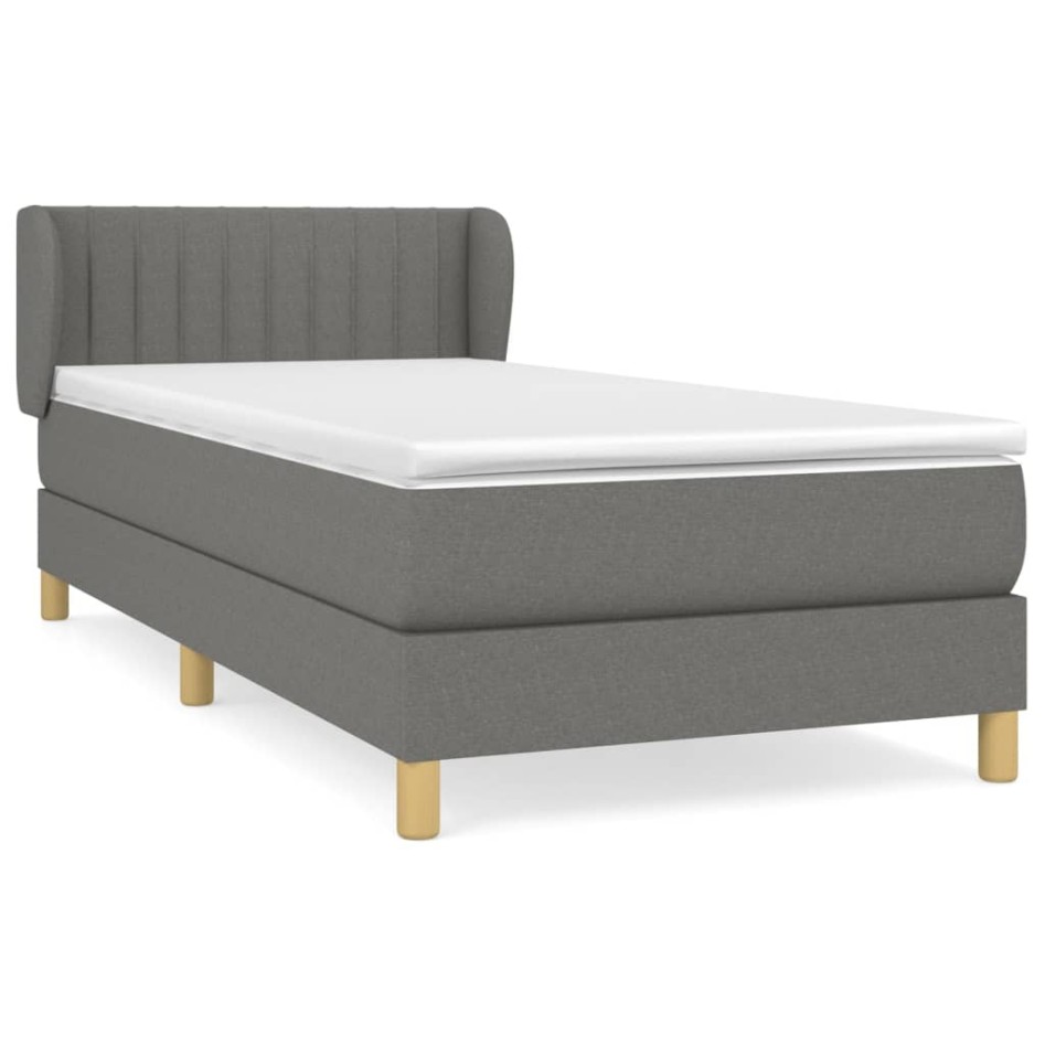 Cama box spring con colchón tela gris oscuro 100x200