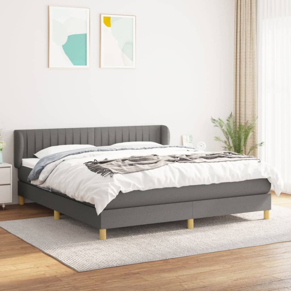 Cama box spring con colchón tela gris oscuro 180x200