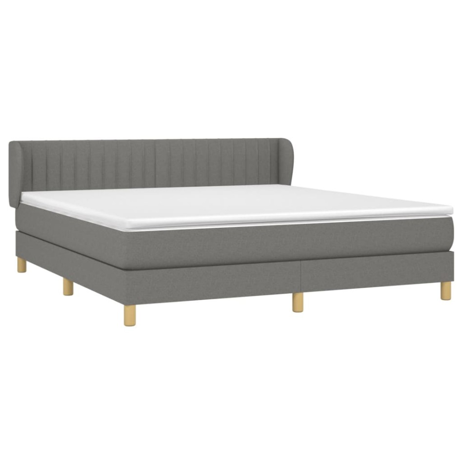 Cama box spring con colchón tela gris oscuro 180x200
