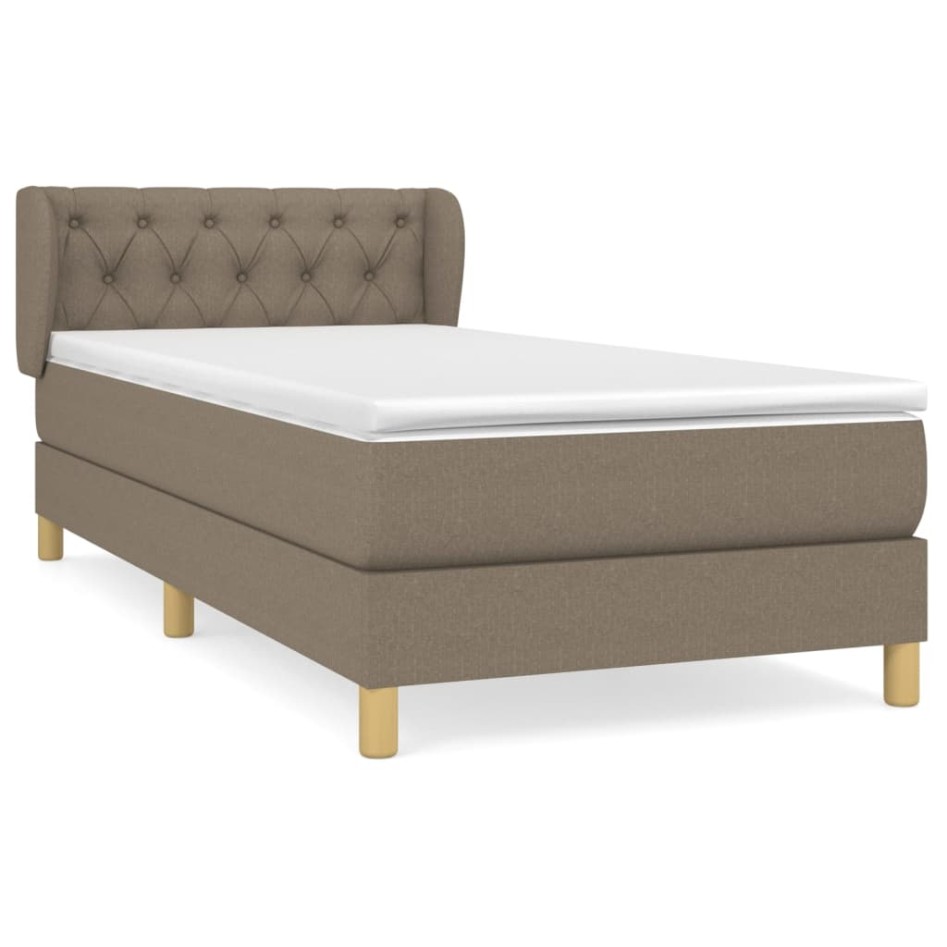 Cama box spring con colchón tela gris taupe 80x200