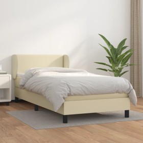 Cama box spring con colchón cuero sintético crema 100x200