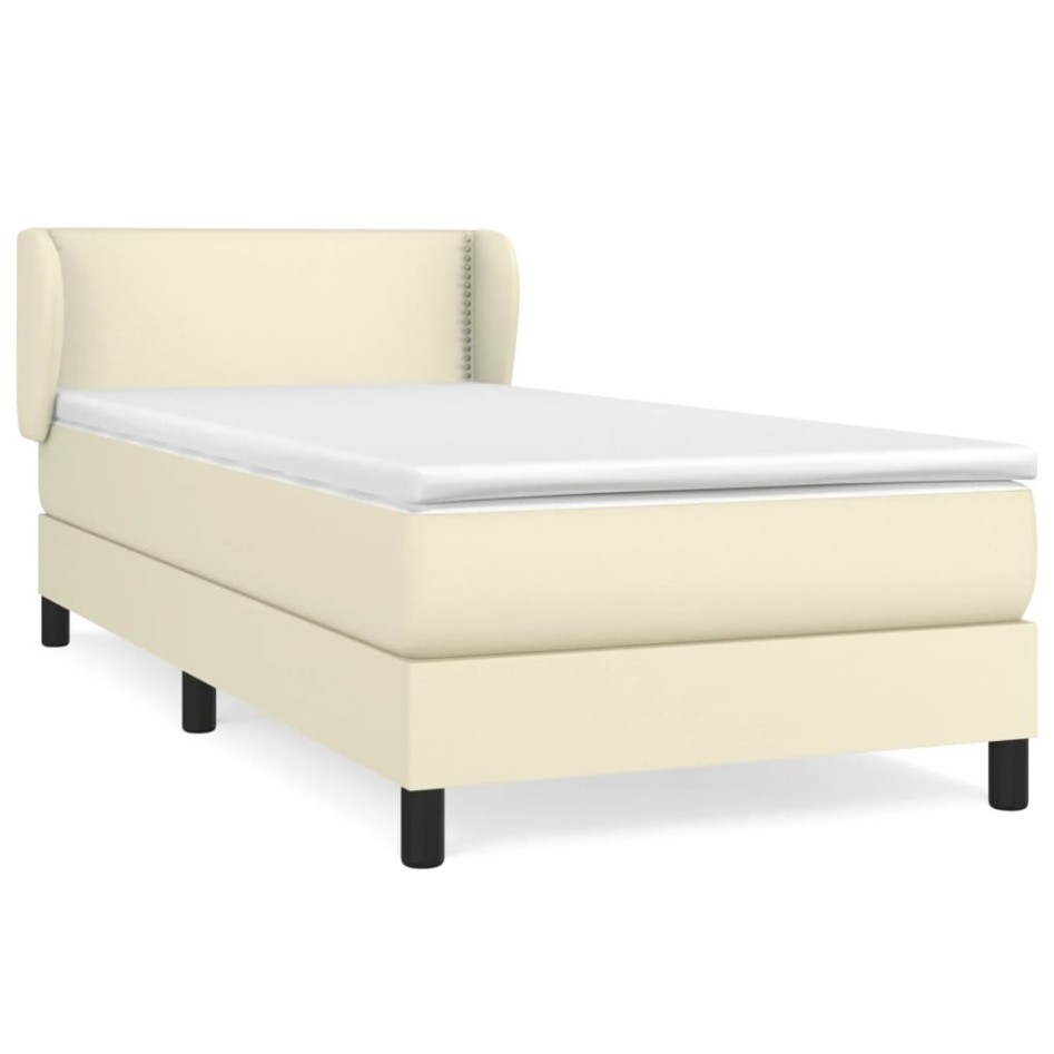 Cama box spring con colchón cuero sintético crema 100x200