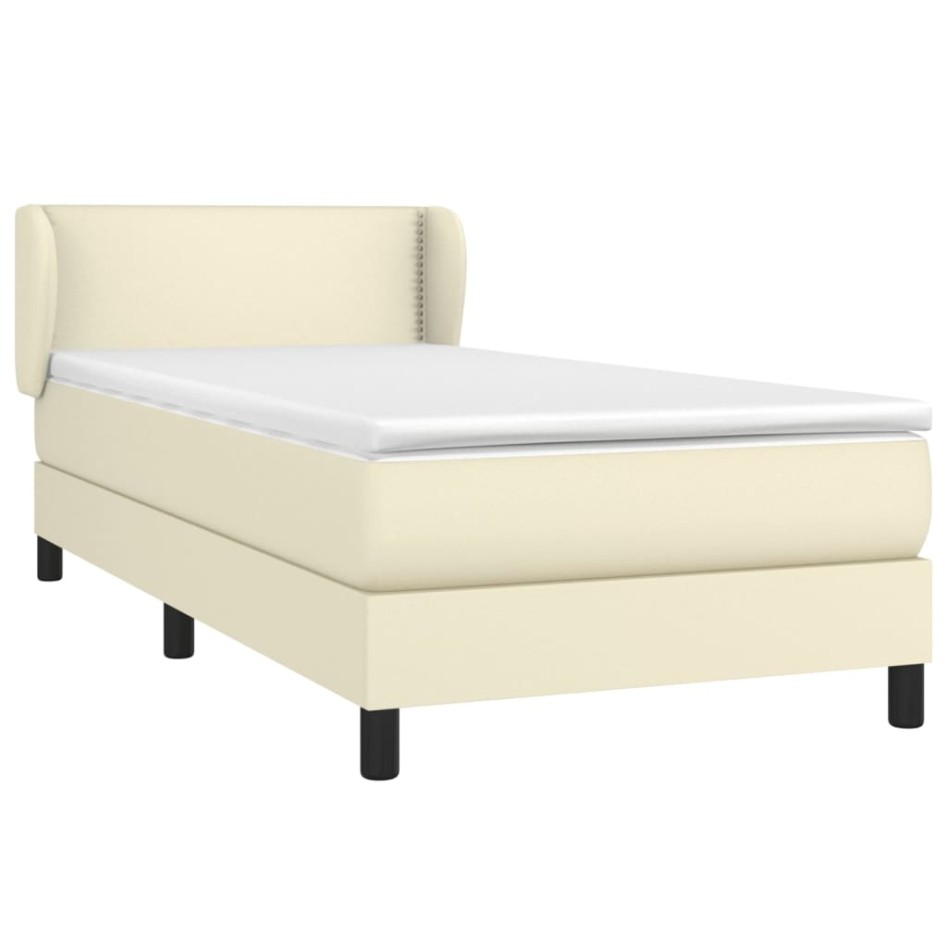 Cama box spring con colchón cuero sintético crema 100x200