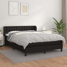 Cama box spring con colchón cuero sintético negro 140x190