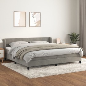 Cama box spring con colchón terciopelo gris claro 200x200