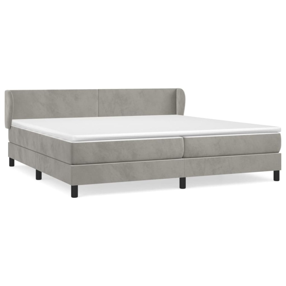 Cama box spring con colchón terciopelo gris claro 200x200