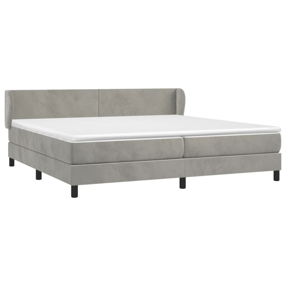 Cama box spring con colchón terciopelo gris claro 200x200