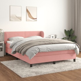 Cama box spring con colchón terciopelo rosa 140x190