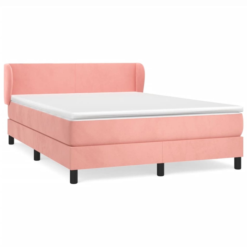 Cama box spring con colchón terciopelo rosa 140x190