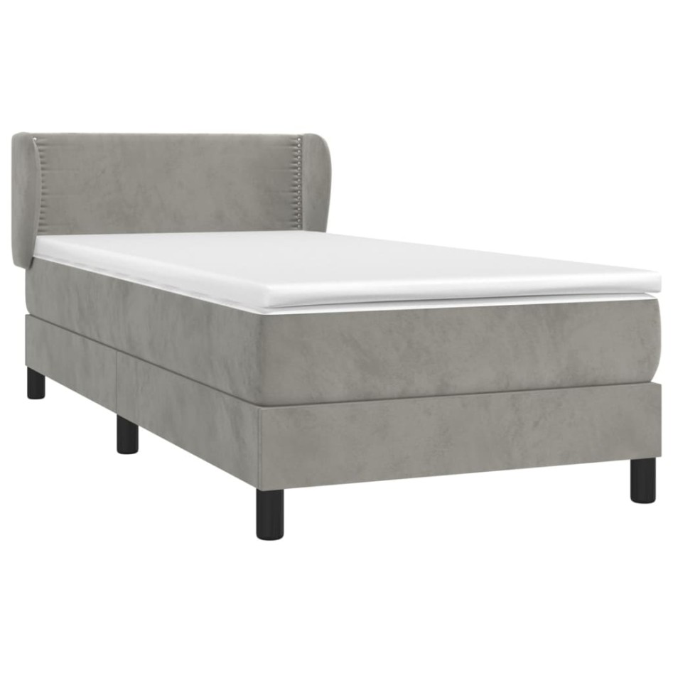 Cama box spring con colchón terciopelo gris claro 100x200