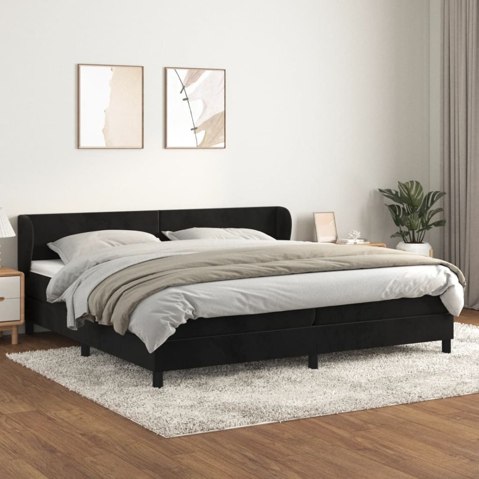 Cama box spring con colchón terciopelo negro 200x200