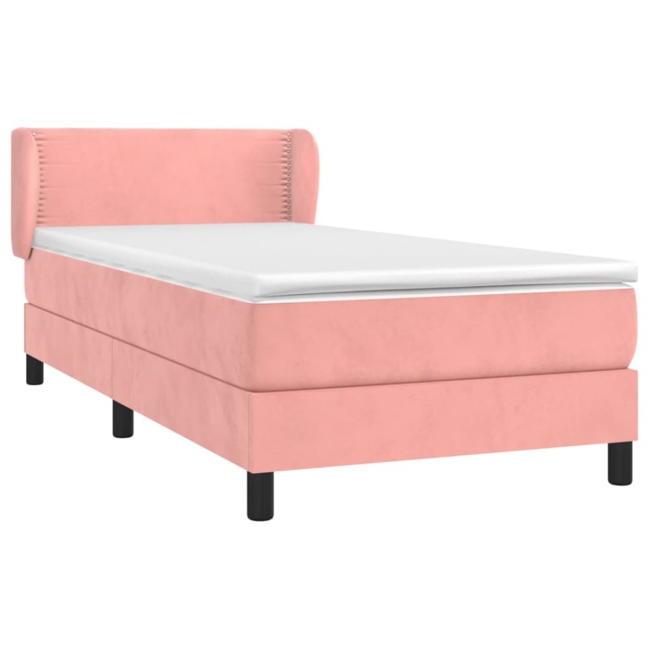 Cama box spring con colchón terciopelo rosa 100x200