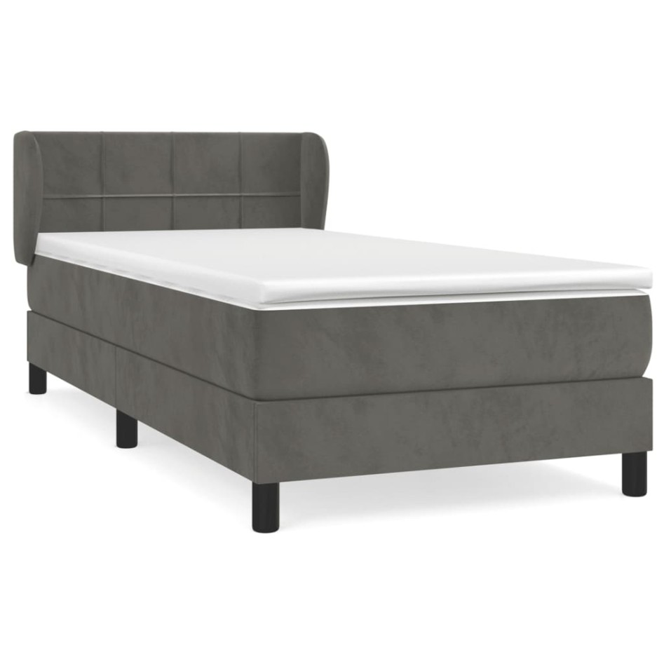 Cama box spring con colchón terciopelo gris oscuro 100x200