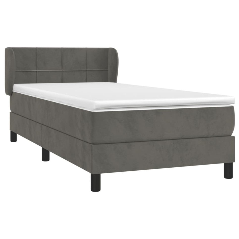 Cama box spring con colchón terciopelo gris oscuro 100x200