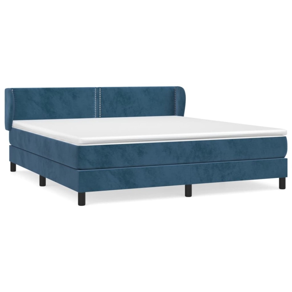 Cama box spring con colchón terciopelo azul oscuro 160x200