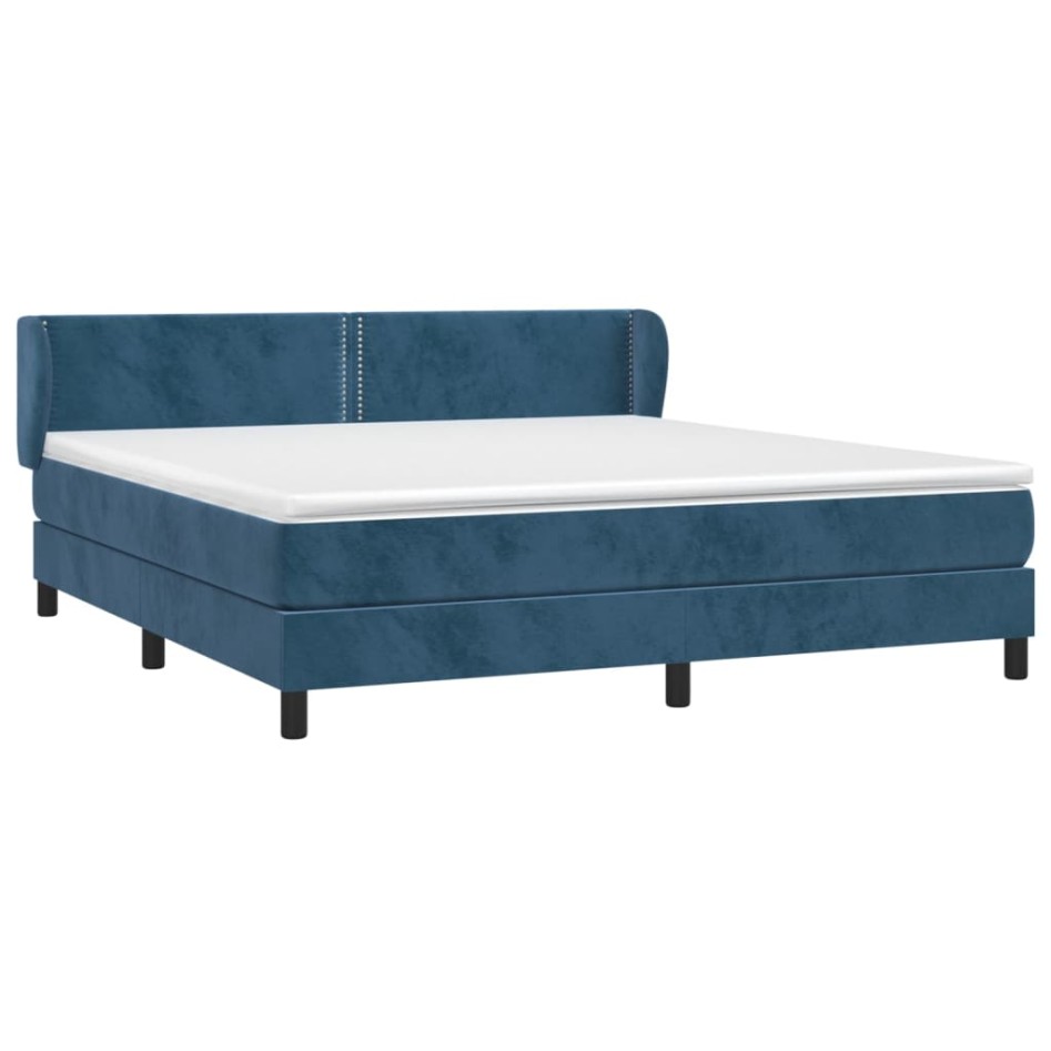 Cama box spring con colchón terciopelo azul oscuro 160x200