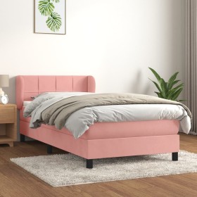 Cama box spring con colchón terciopelo rosa 90x200