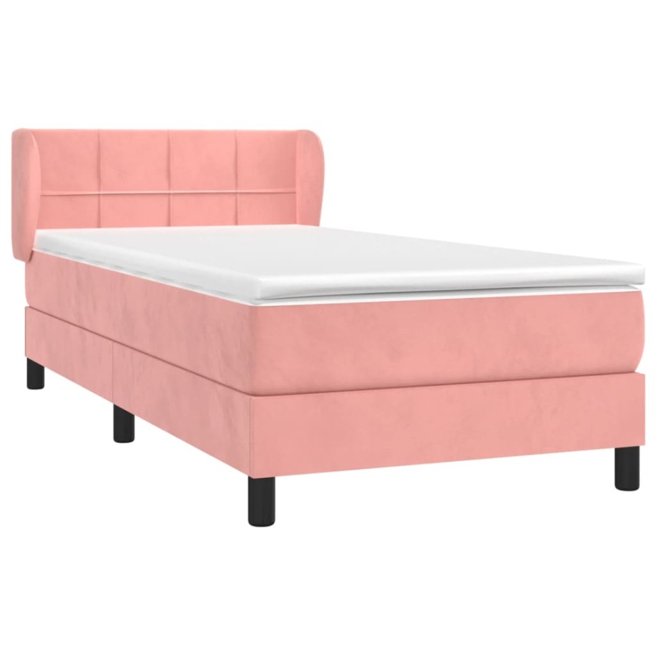Cama box spring con colchón terciopelo rosa 80x200