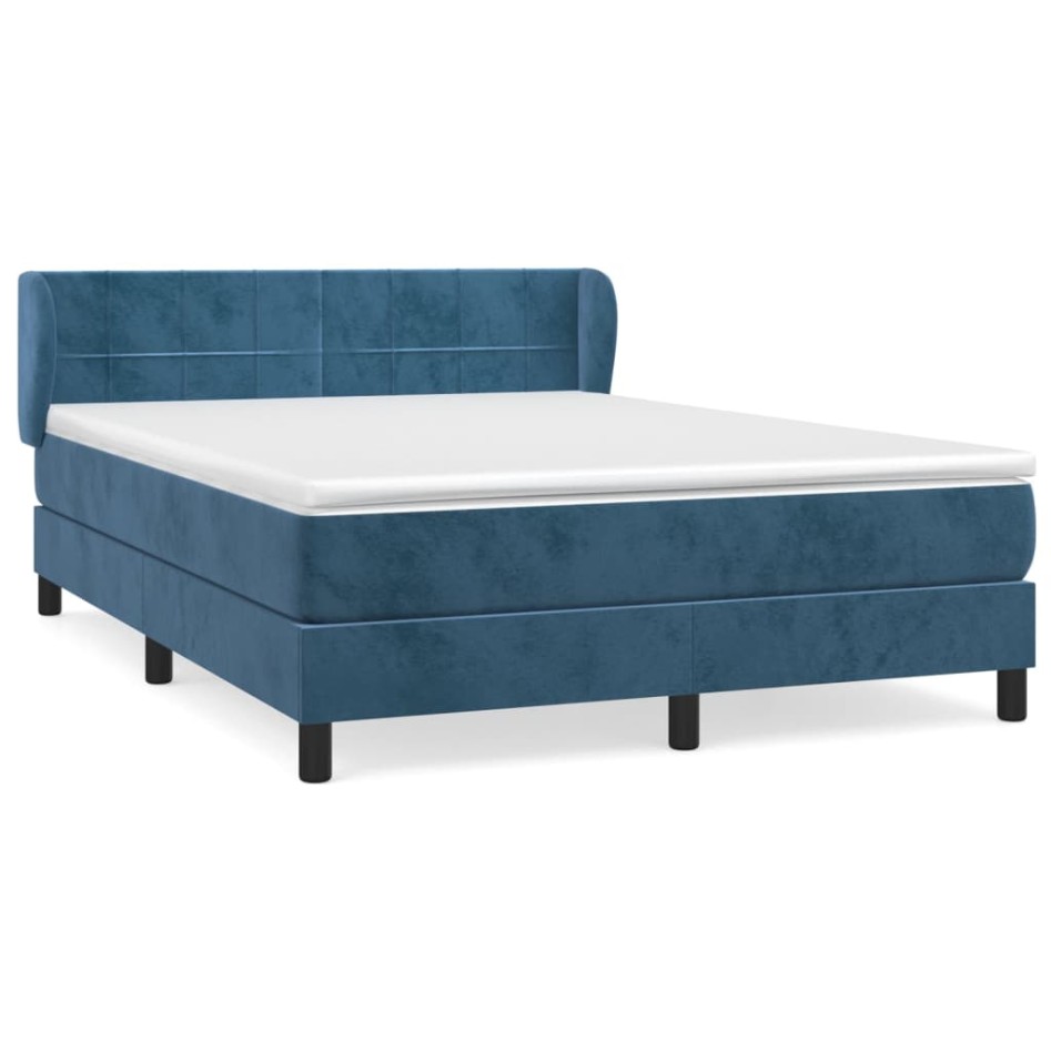 Cama box spring con colchón terciopelo azul oscuro 140x200
