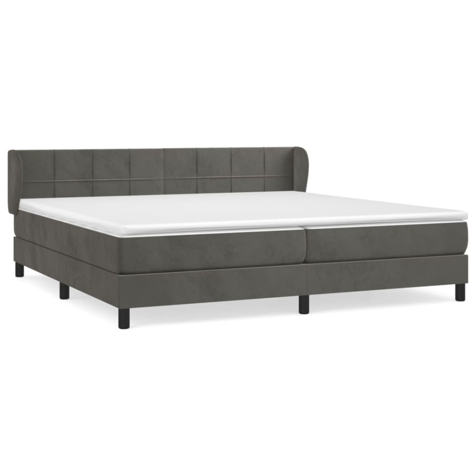 Cama box spring con colchón terciopelo gris oscuro 200x200