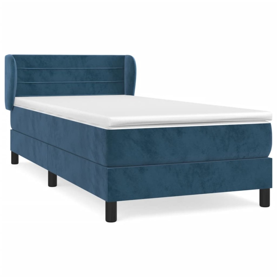 Cama box spring con colchón terciopelo azul oscuro 90x190