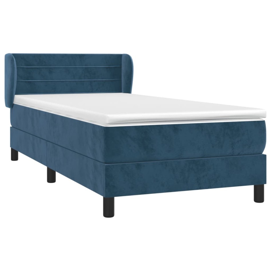 Cama box spring con colchón terciopelo azul oscuro 90x190