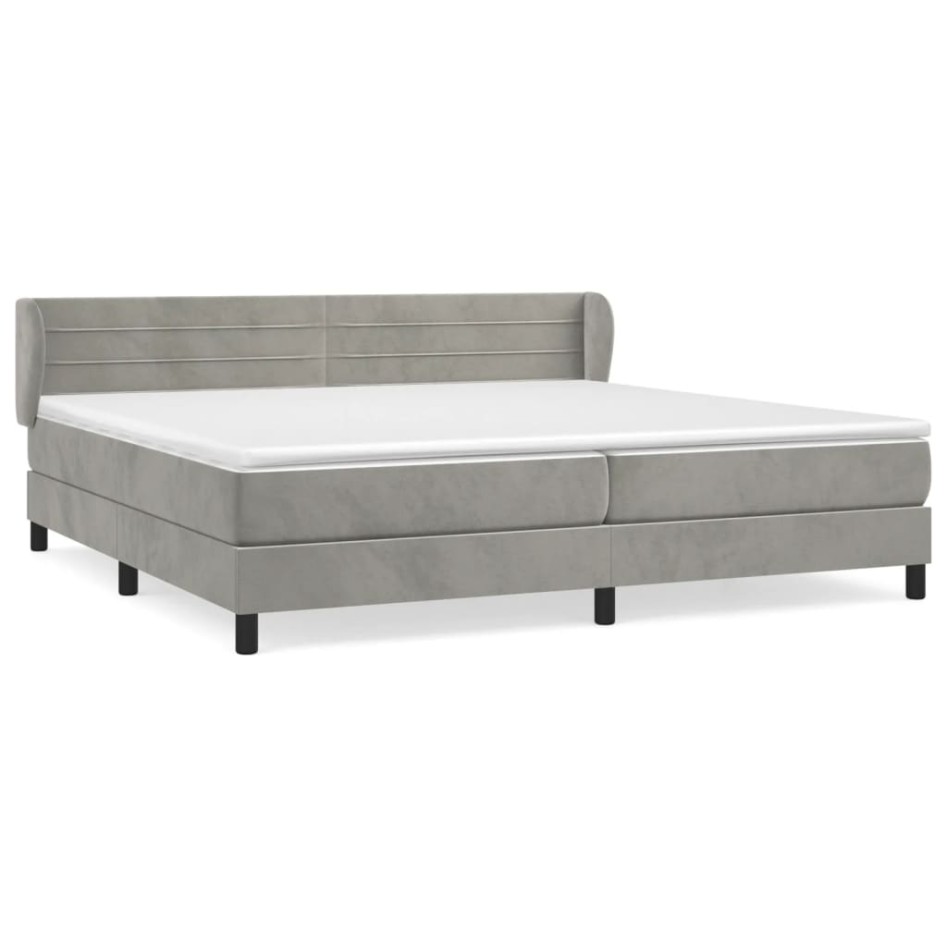 Cama box spring con colchón terciopelo gris claro 200x200