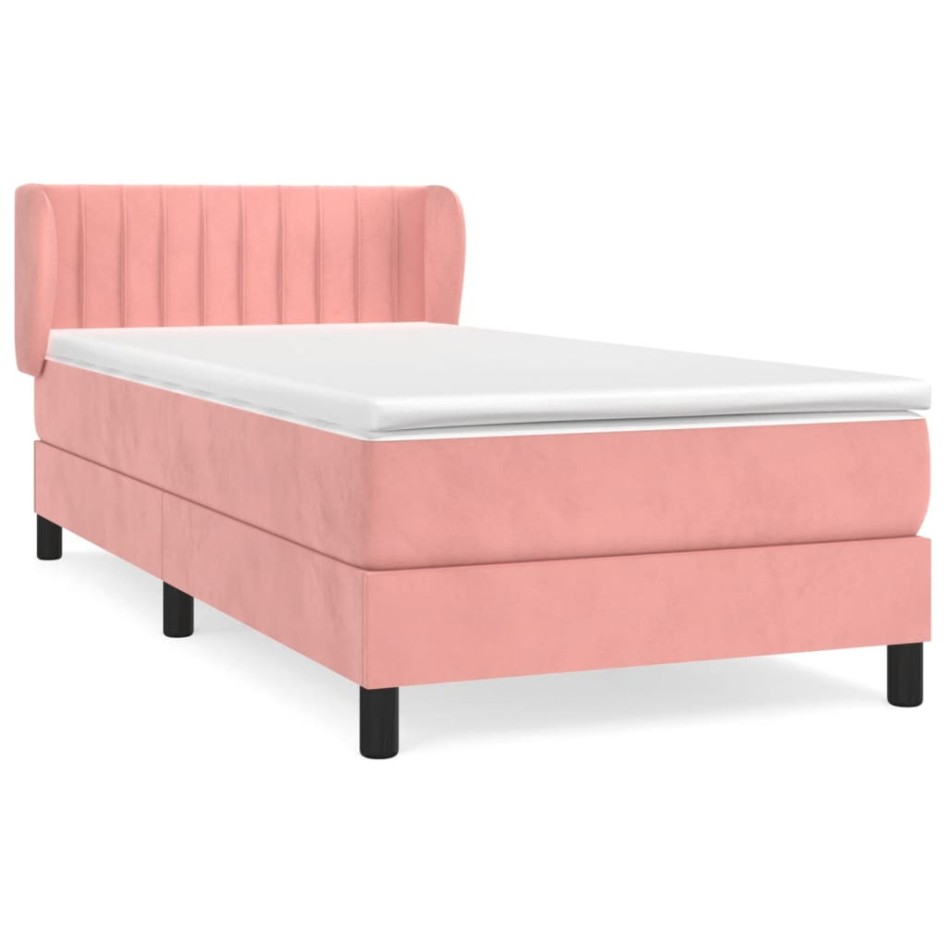 Cama box spring con colchón terciopelo rosa 100x200